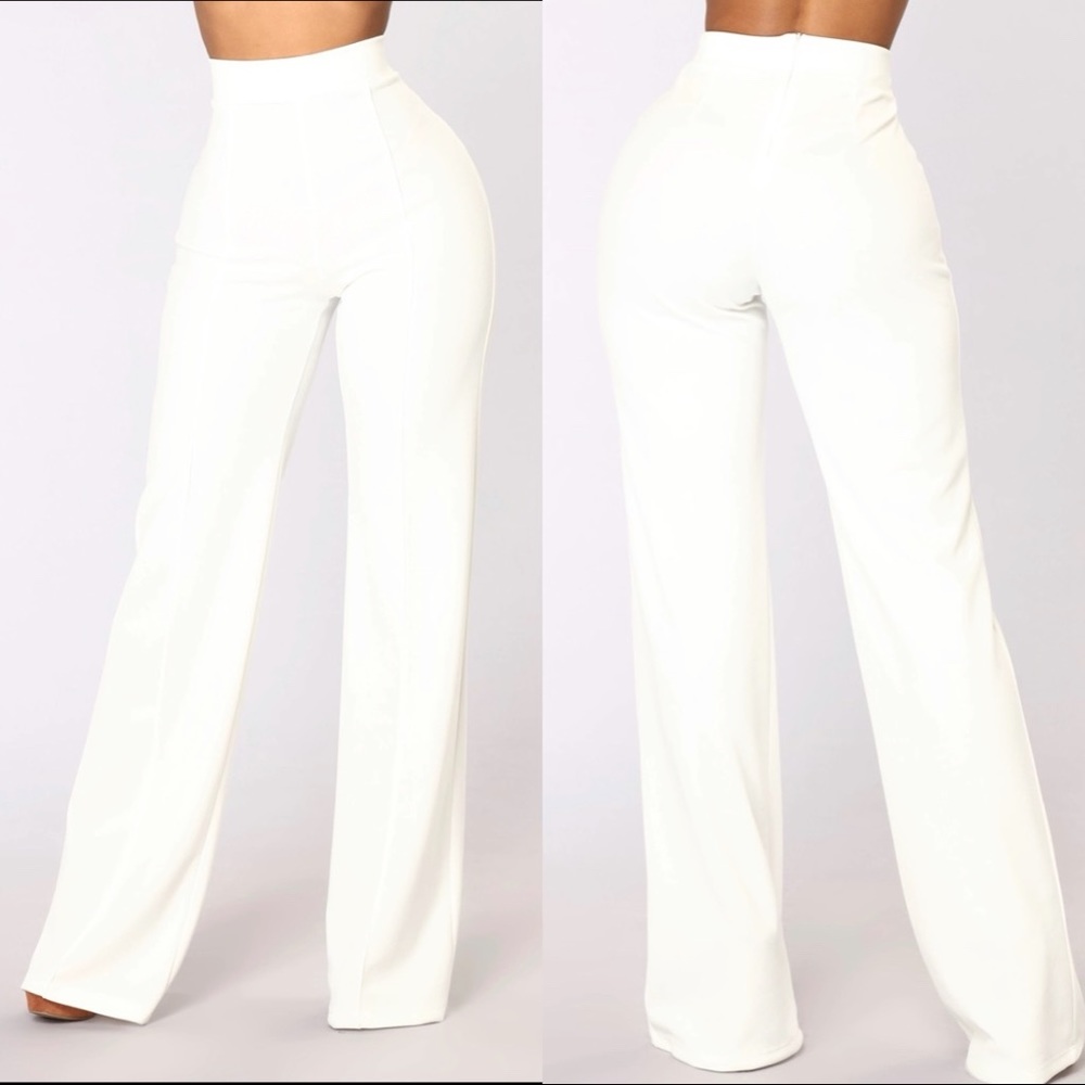 { FASHION NOVA } White Victoria High Waisted Dress Pants